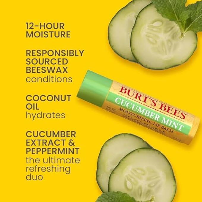 Burt's Bees LIP BALM STOCKING STUFFERS, MOISTURIZING LIP CARE CHRISTMAS GIFTS, FRESHLY PICKED - ORIGINAL BEESWAX, CUCUMBER MINT, WATERMELON, & SWEET MANDARIN, NATURAL ORIGIN TREATMENT (4-PACK) - Image 2